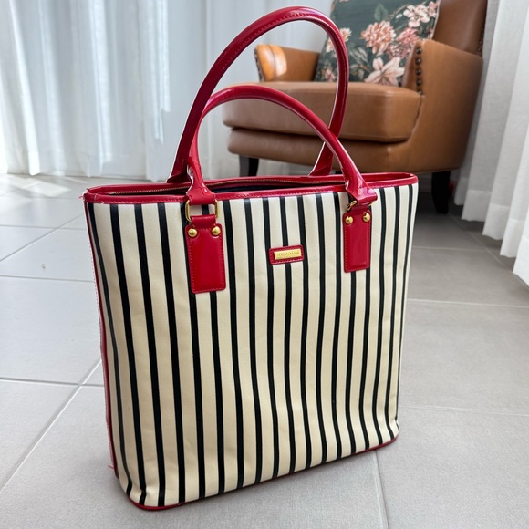 St. John PVC Tote in Black/Red/Ivory or light yellow hard to tell VGUC - Picture 14 of 17